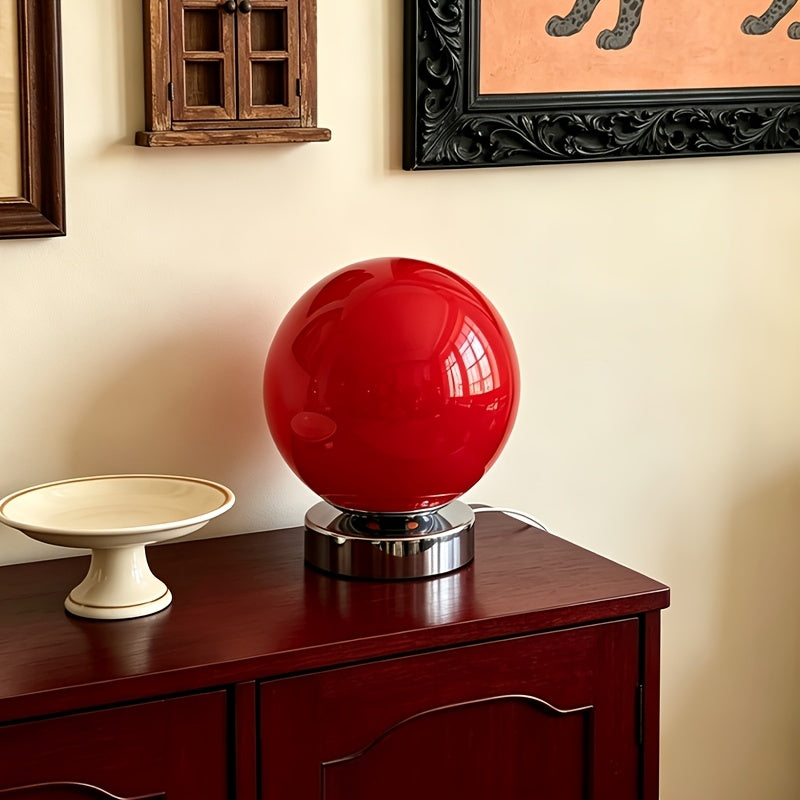 Lampe boule en verre rose sur socle chromé, USB et variateur