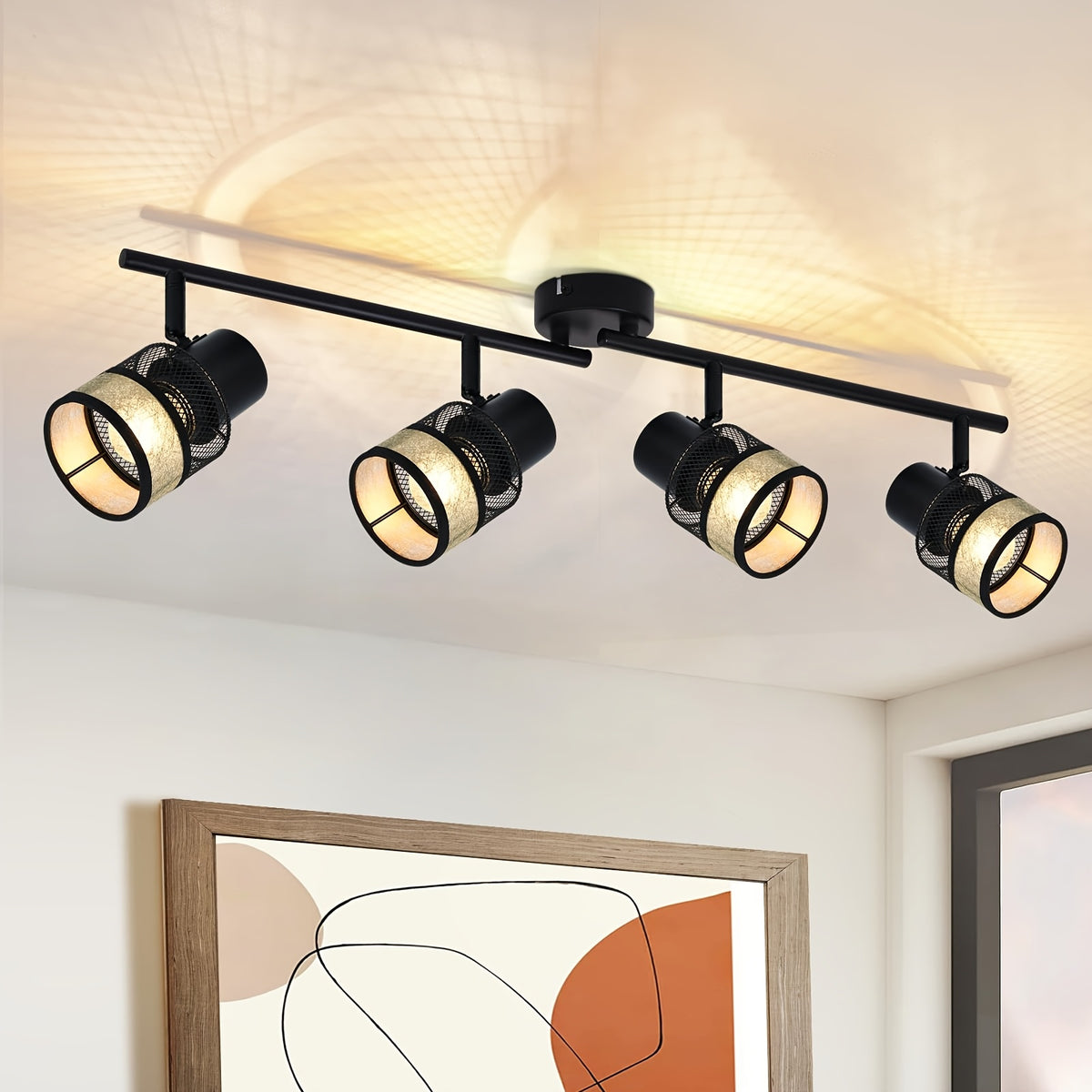 Spots de plafond orientables à grille et tissu doré