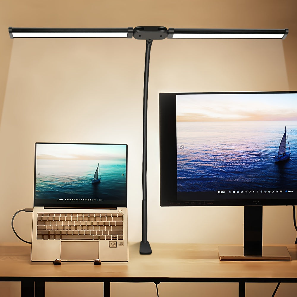 Lampe de bureau LED à pince double tête, col de cygne de 50 cm
