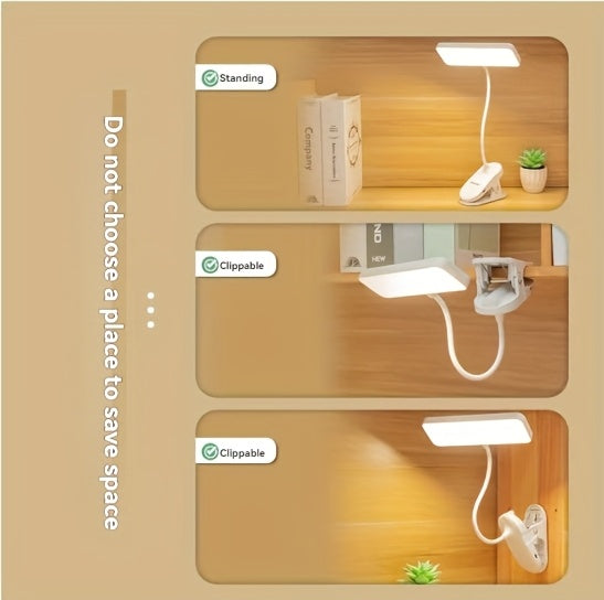 Lampe de bureau à pince rechargeable à tête rectangulaire, tactile
