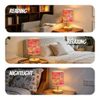 Lampe de chevet à roses peintes façon gouache, abat-jour tissu USB