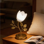 Lampe tulipe sans fil en verre, tige dorée à feuilles, tactile