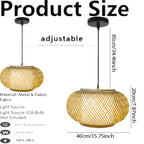 Suspension lanterne en bambou tressé, Ø 40 cm, diffuseur blanc