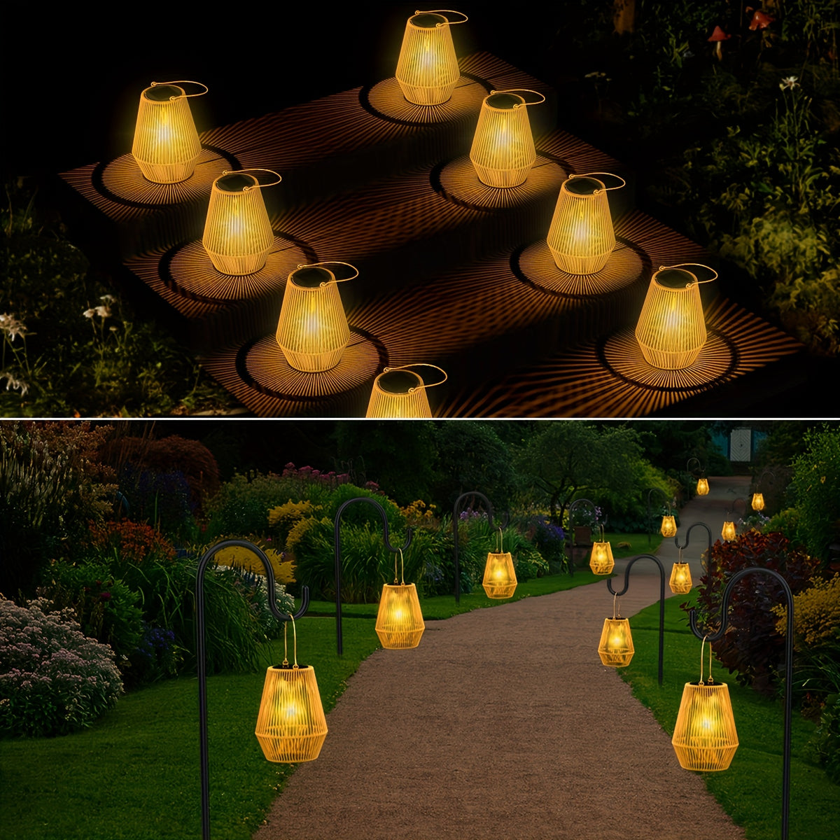Lot de 2 lanternes solaires tressées effet rotin, 32 cm, IP65