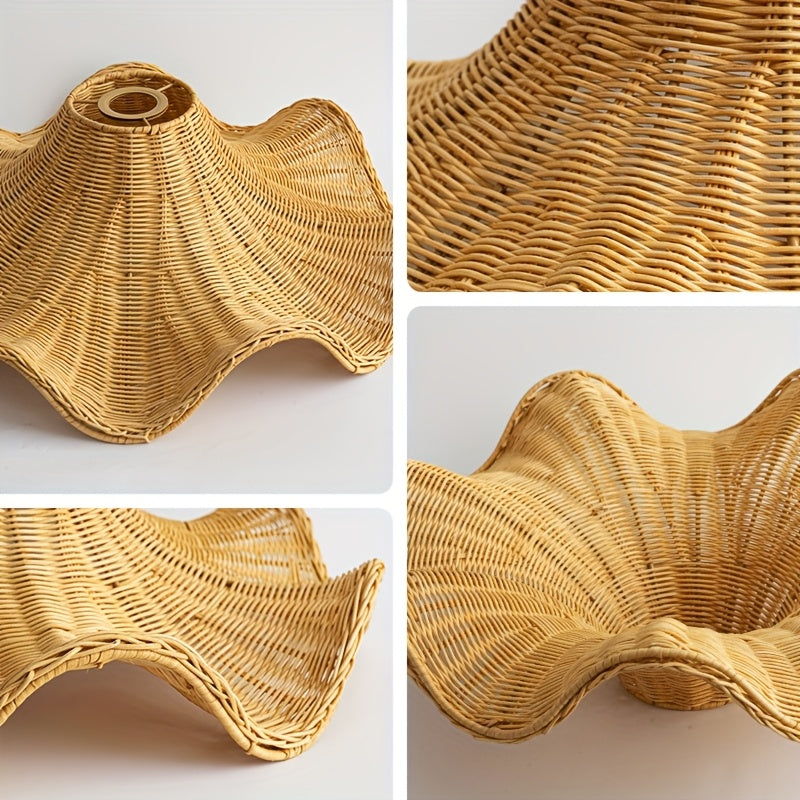 Grand abat-jour ondulé en bambou tressé, forme de lotus, Ø 52 cm