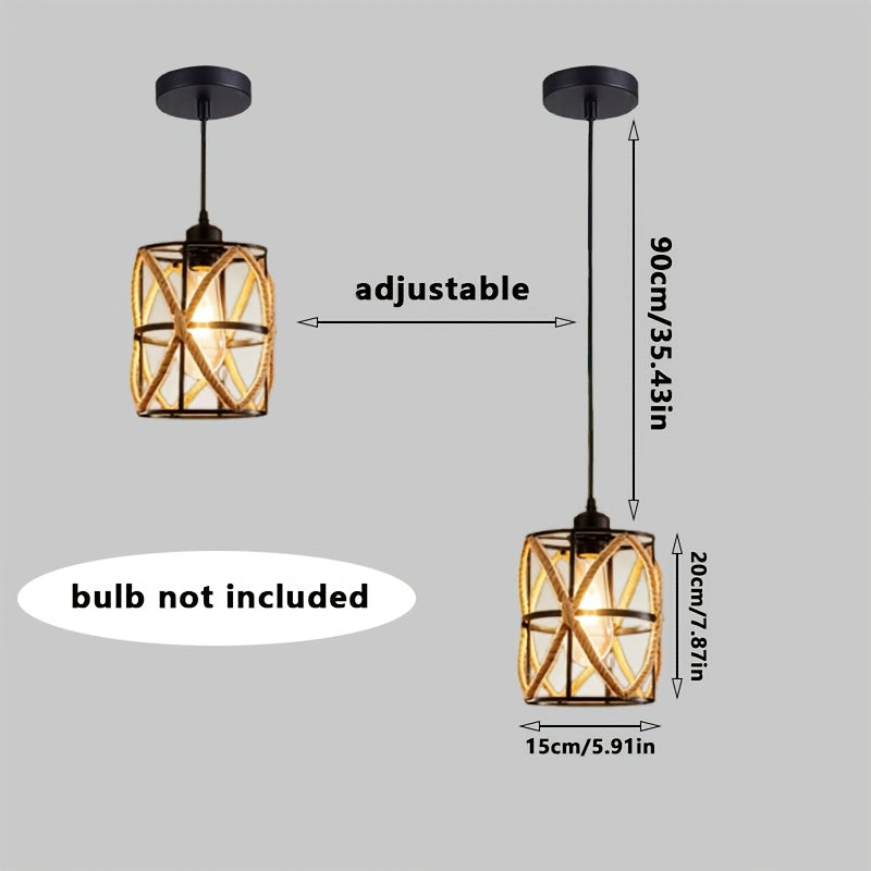 Suspension cage en métal noir et corde torsadée, Ø 15 cm