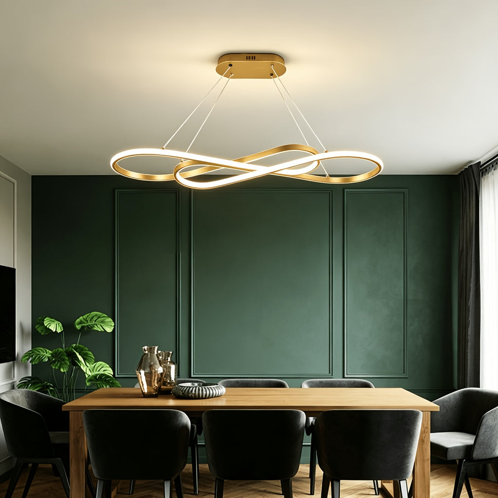 Lustre LED en double boucle infinie de 100 cm, noir, argenté ou doré