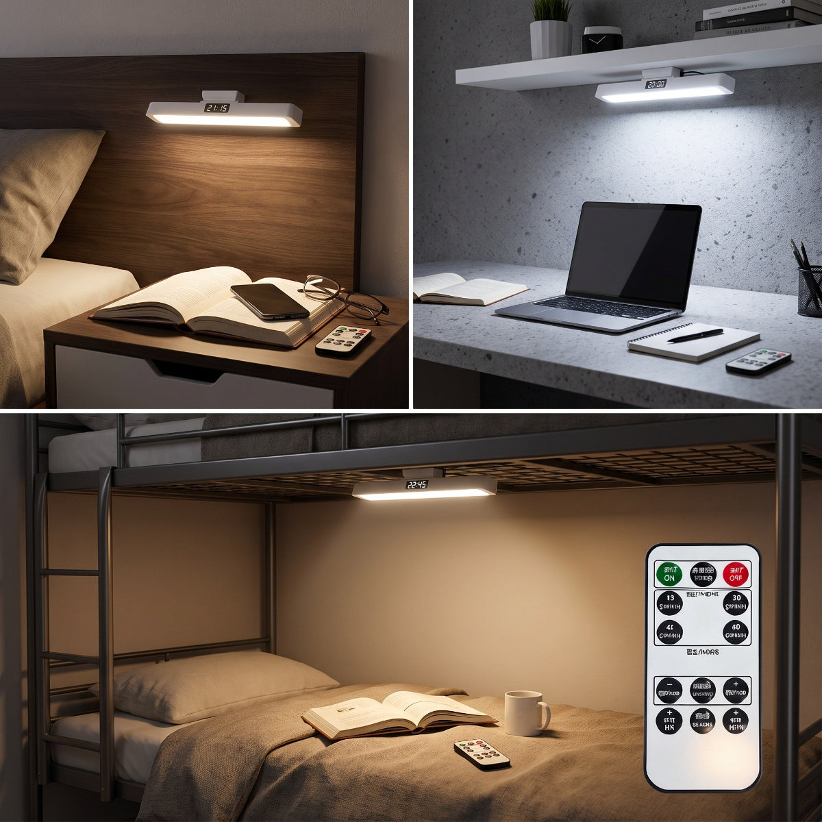 Applique de lecture LED à horloge, barre aimantée et télécommande