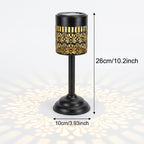 Lampe de table solaire pivoine en métal noir, projection colorée