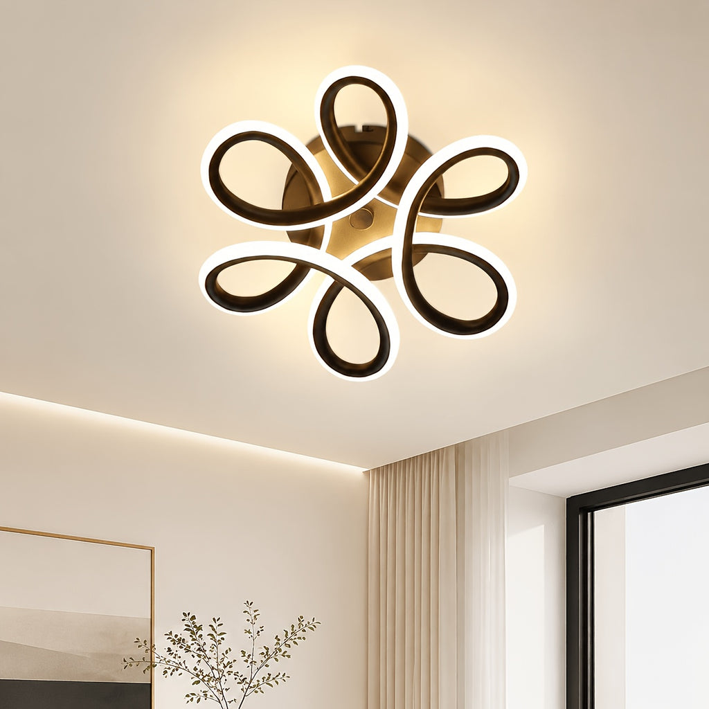 Plafonnier LED fleur à cinq boucles noir et blanc, Ø 27 cm