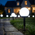 Lampe solaire globe opalin sur piquet de 34 cm, blanc chaud ou froid