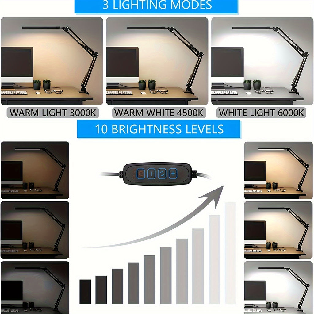 Lampe d'architecte à pince LED, bras métal blanc ou noir, USB