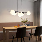 Suspension 5 globes opalins sur barre dorée de 90 cm, E27