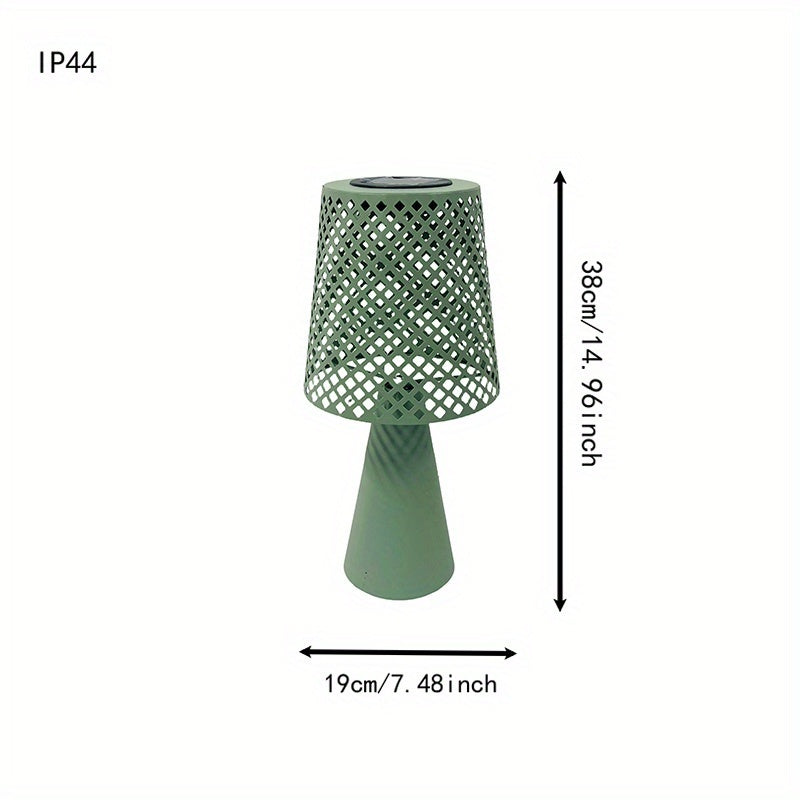 Lampe de table solaire en fer ajouré vert sauge, IP44, 38 cm