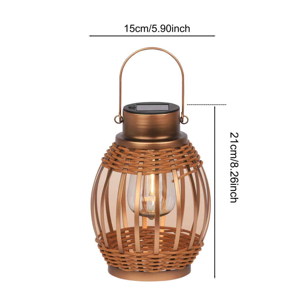 Lanterne solaire bohème tressée, ampoule filament et métal cuivré