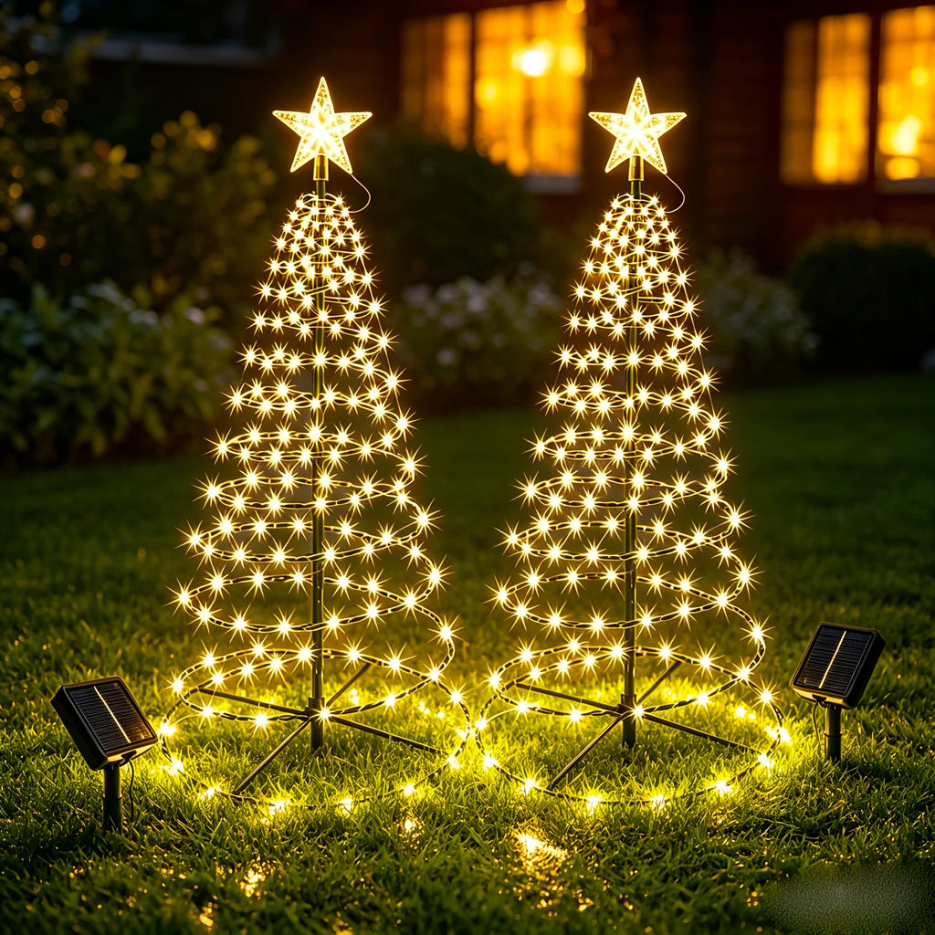 Sapin de Noël lumineux solaire en spirale à étoile, 93 cm, 80 LED