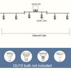 Plafonnier 6 spots GU10 argenté sur bras articulés, 120 cm de long