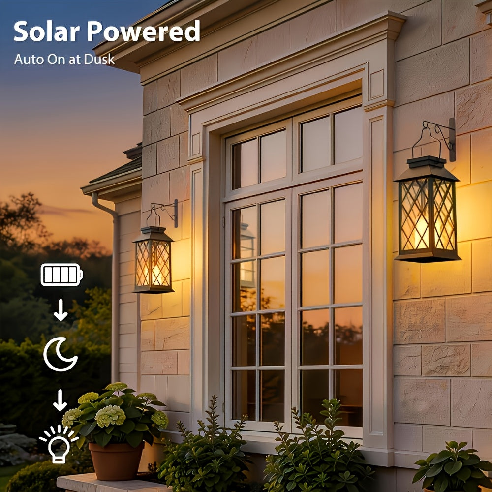 Lot de 2 lanternes solaires à croisillons et bougie LED, IP65, 33,9 cm