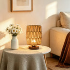 Lampe de chevet en corde tressée en zigzag, socle brun et variateur