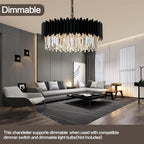 Lustre tambour noir et cristal K9, Ø 50 cm, douilles E14