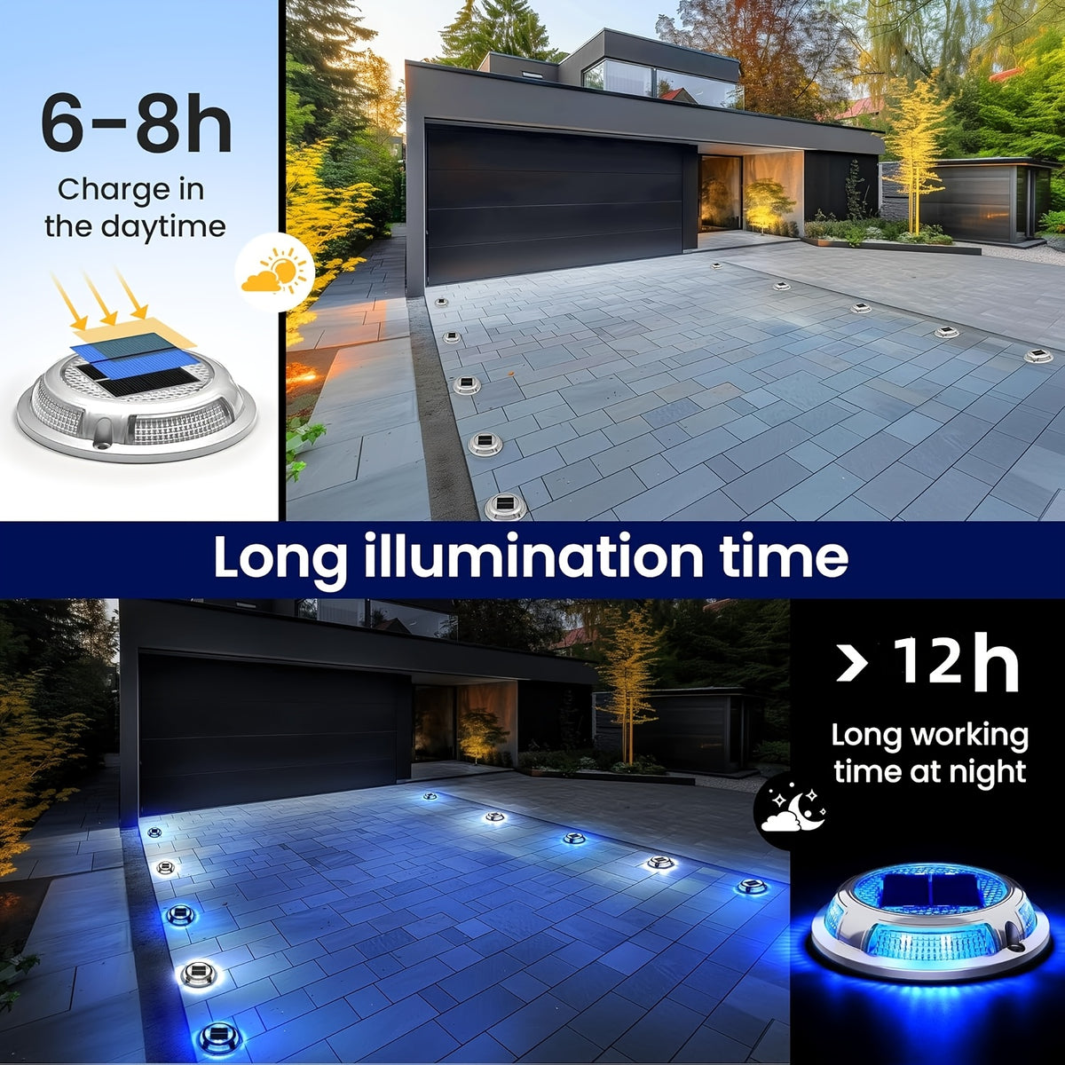 Spot solaire de terrasse extra-plat IP68, Ø 11,4 cm, deux couleurs