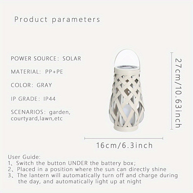 Lanterne solaire tressée grise effet osier, IP44, 27 cm de haut