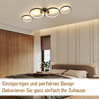 Plafonnier LED 4 anneaux noir ou blanc, 88 ou 100 cm, ou suspendu