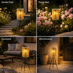 Lampadaire solaire d'extérieur sur trépied, lanterne tressée 78 cm