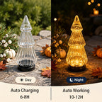 Lampe décorative solaire sapin effet verre strié, 24 cm