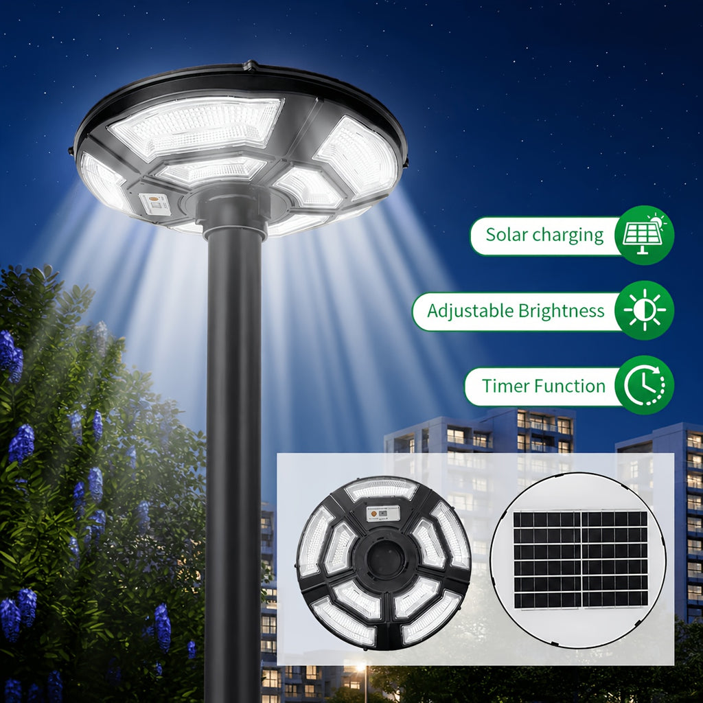 Tête de lampadaire solaire Ø 42 cm, 750 LED, détecteur de mouvement