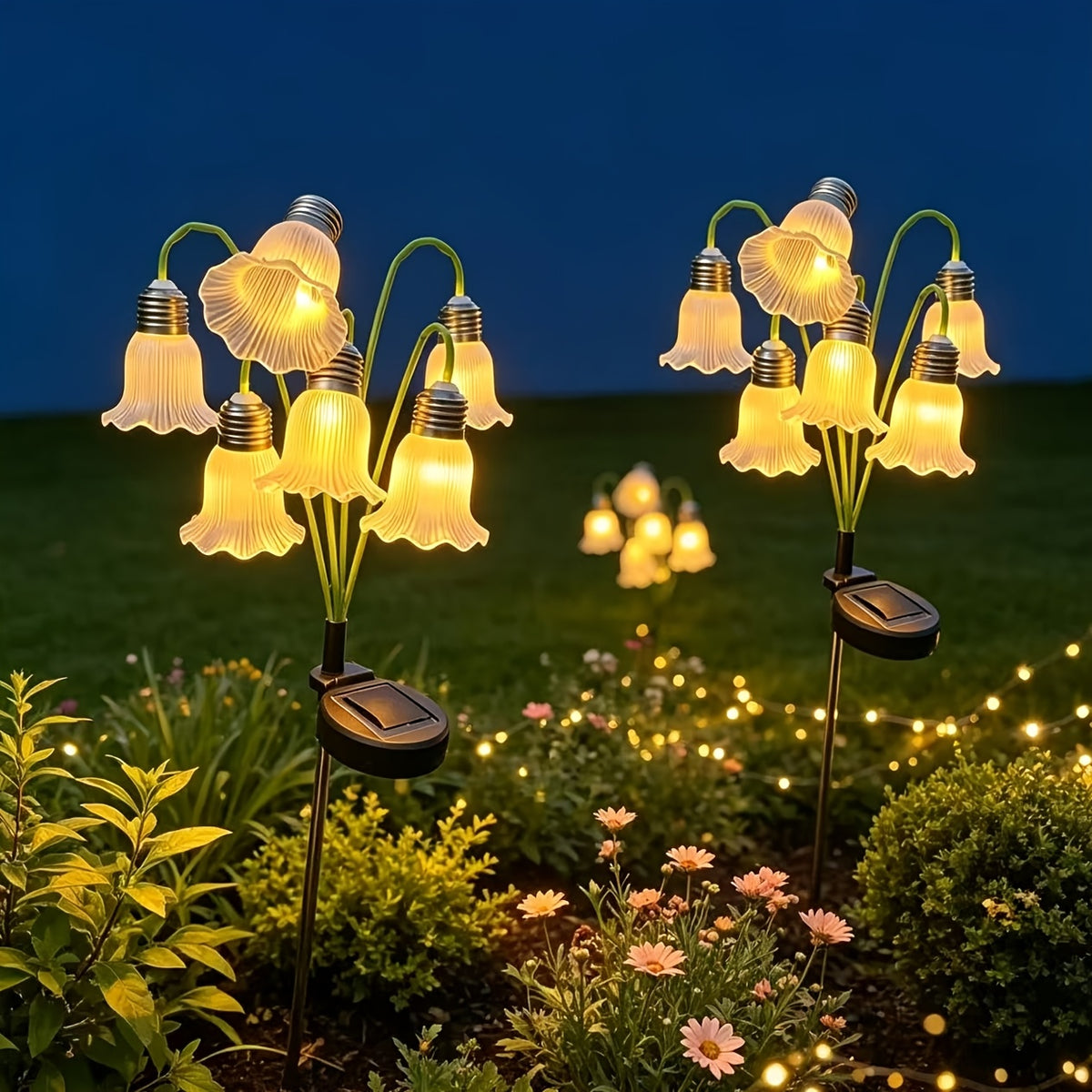 Lampe solaire fleur à clochettes sur piquet de 65 cm, IP44