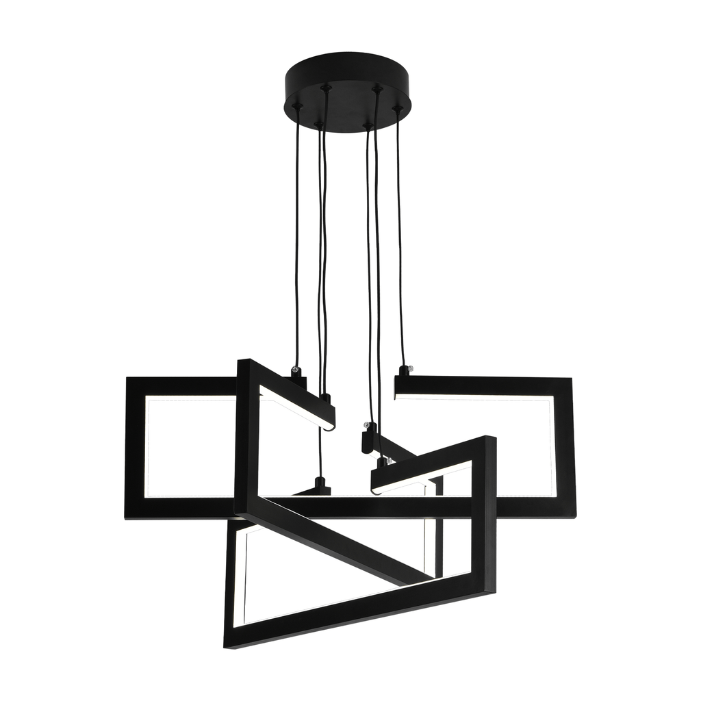 Lustre LED noir à trois cadres rectangulaires, 71 W, 50 cm