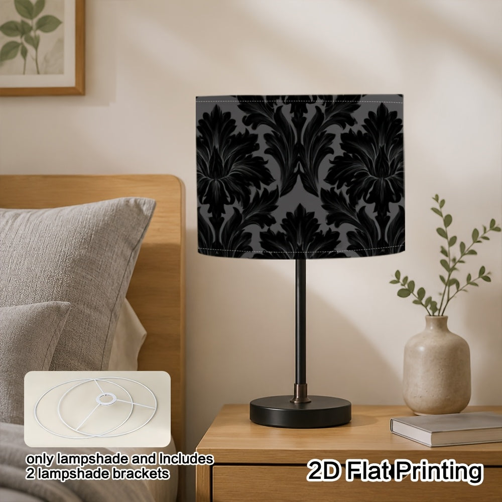 Abat-jour tambour à grand damassé noir sur fond gris, Ø 33 cm