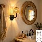Lot de 2 appliques sans fil rechargeables, abat-jour tressé