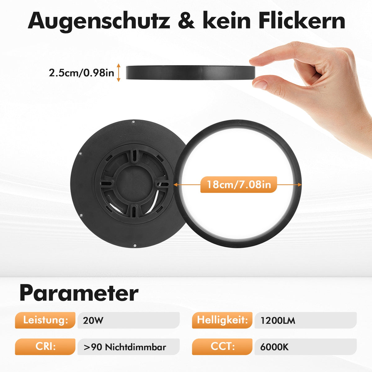 Lot de 2 plafonniers LED ronds noirs extra-plats, Ø 18 cm, 20 W