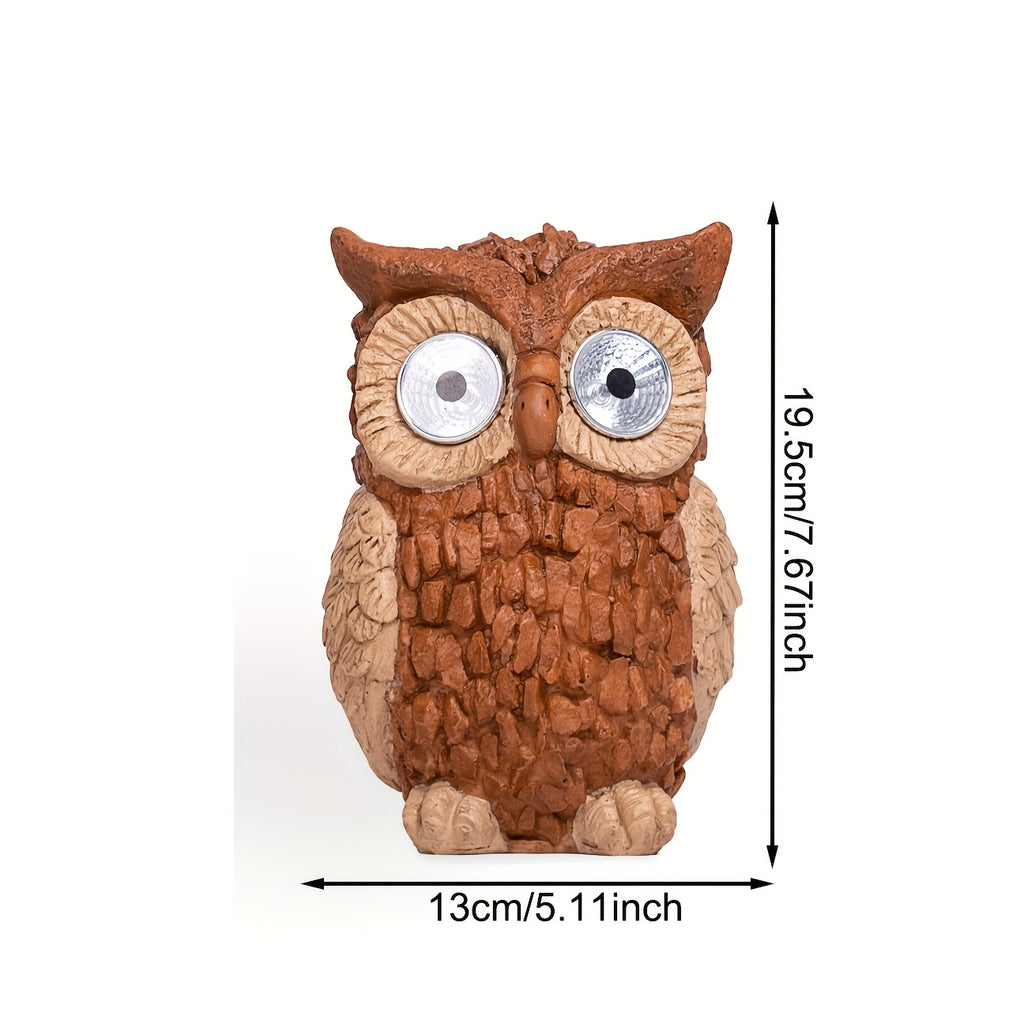 Lampe solaire hibou en résine pour jardin, yeux lumineux, 19,5 cm
