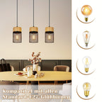 Suspension 3 cylindres grillagés effet bois, douille E27