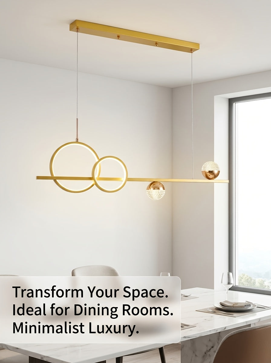 Lustre LED linéaire de 100 cm, double anneau et globes de cristal