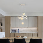 Lustre LED blanc à anneaux entrelacés et globes perlés, trois teintes