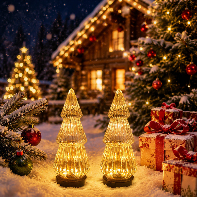 Lampe décorative solaire sapin effet verre strié, 24 cm
