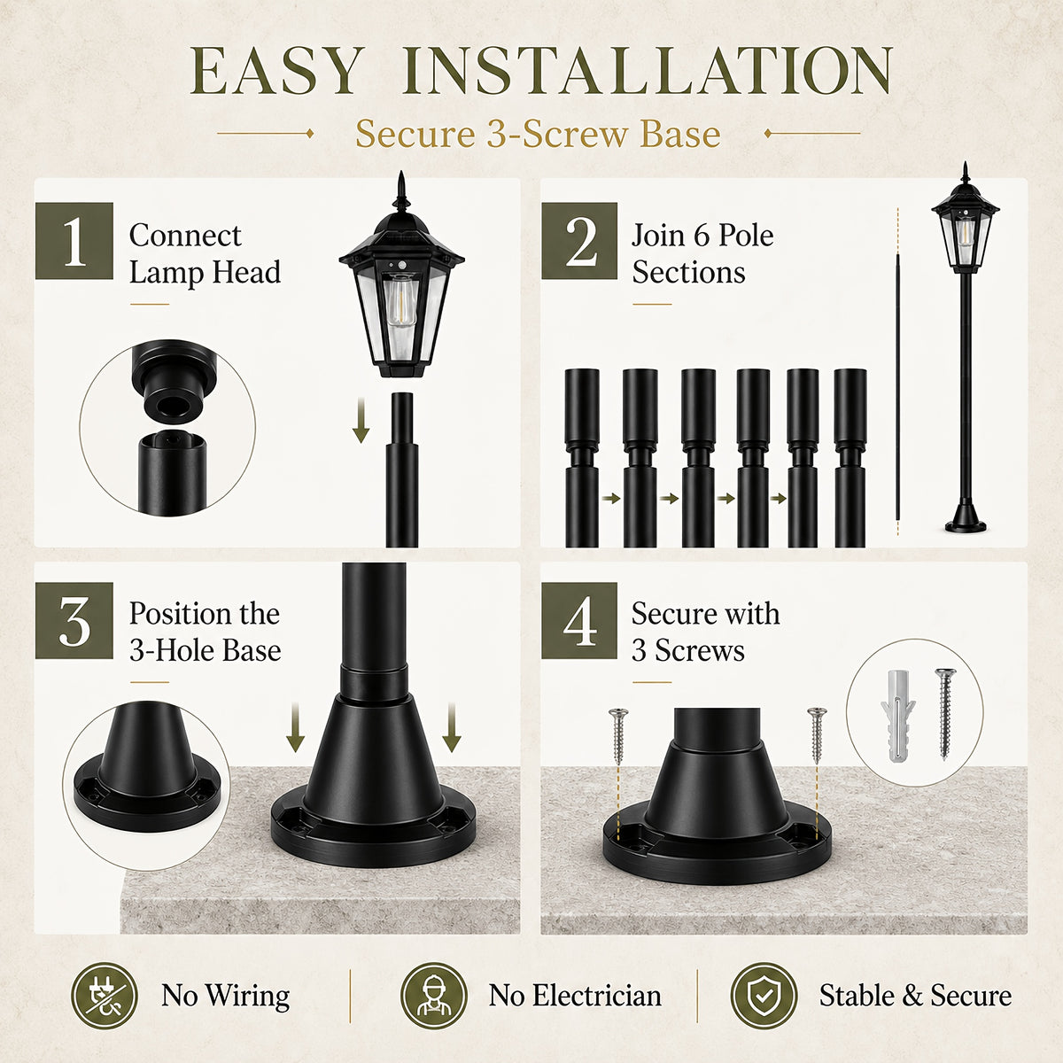 Lot de 2 lampadaires solaires 135 cm à lanterne et filament