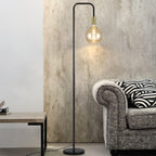 Lampadaire crosse noir à douille dorée apparente, 157 cm