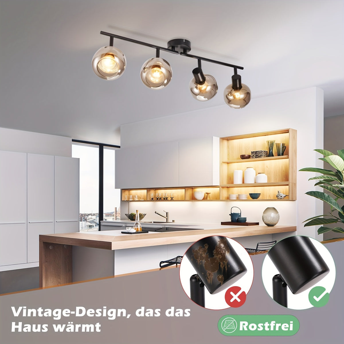 Plafonnier spots orientables 2, 3 ou 4 globes en verre fumé, E14