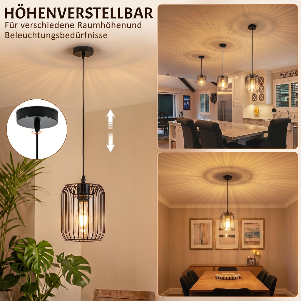 Suspension cage en métal noir avec cylindre en verre, Ø 15 cm, E27