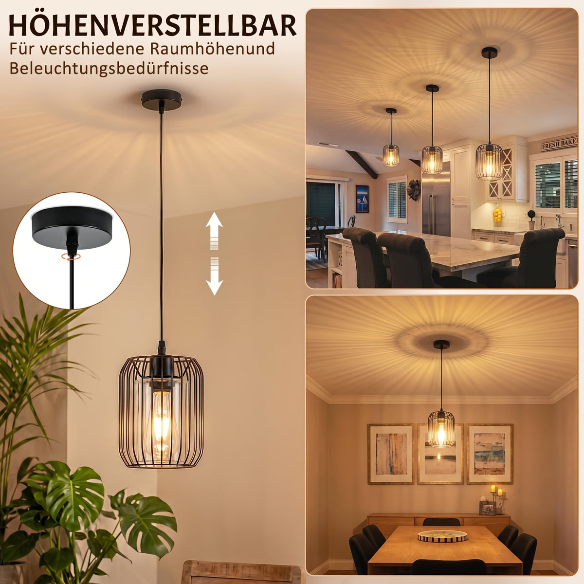 Suspension cage en métal noir avec cylindre en verre, Ø 15 cm, E27