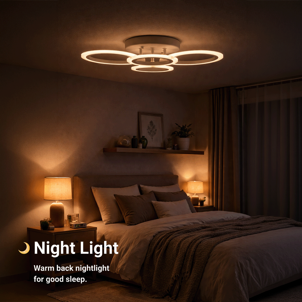 Plafonnier LED à quatre anneaux blancs 56 cm, variateur continu