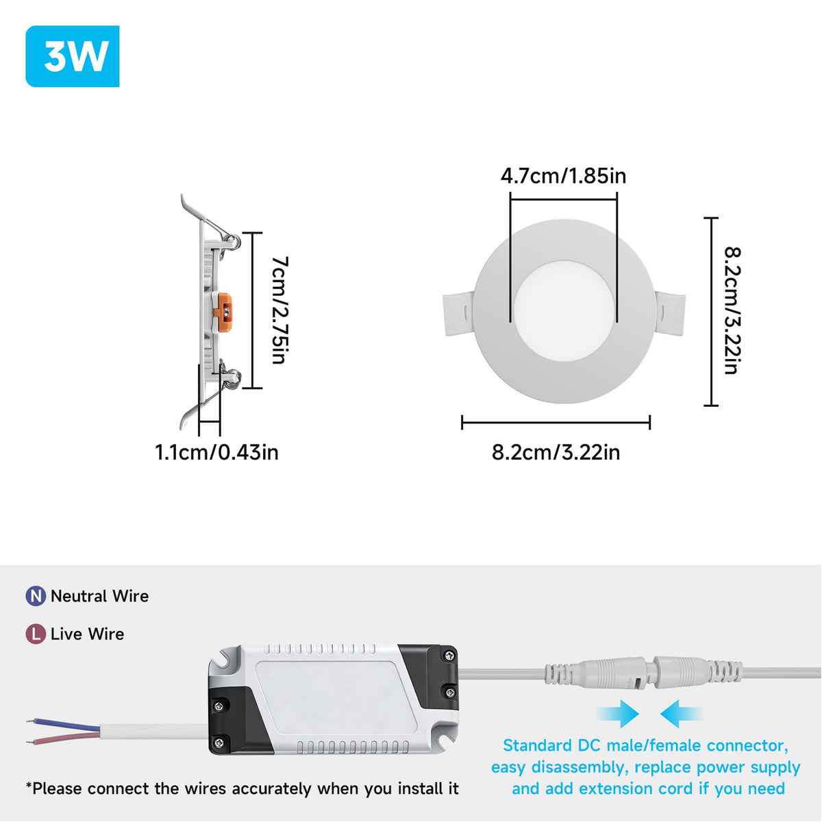 Spot LED encastrable extra-plat 3 W, découpe 7 cm, lot de 6