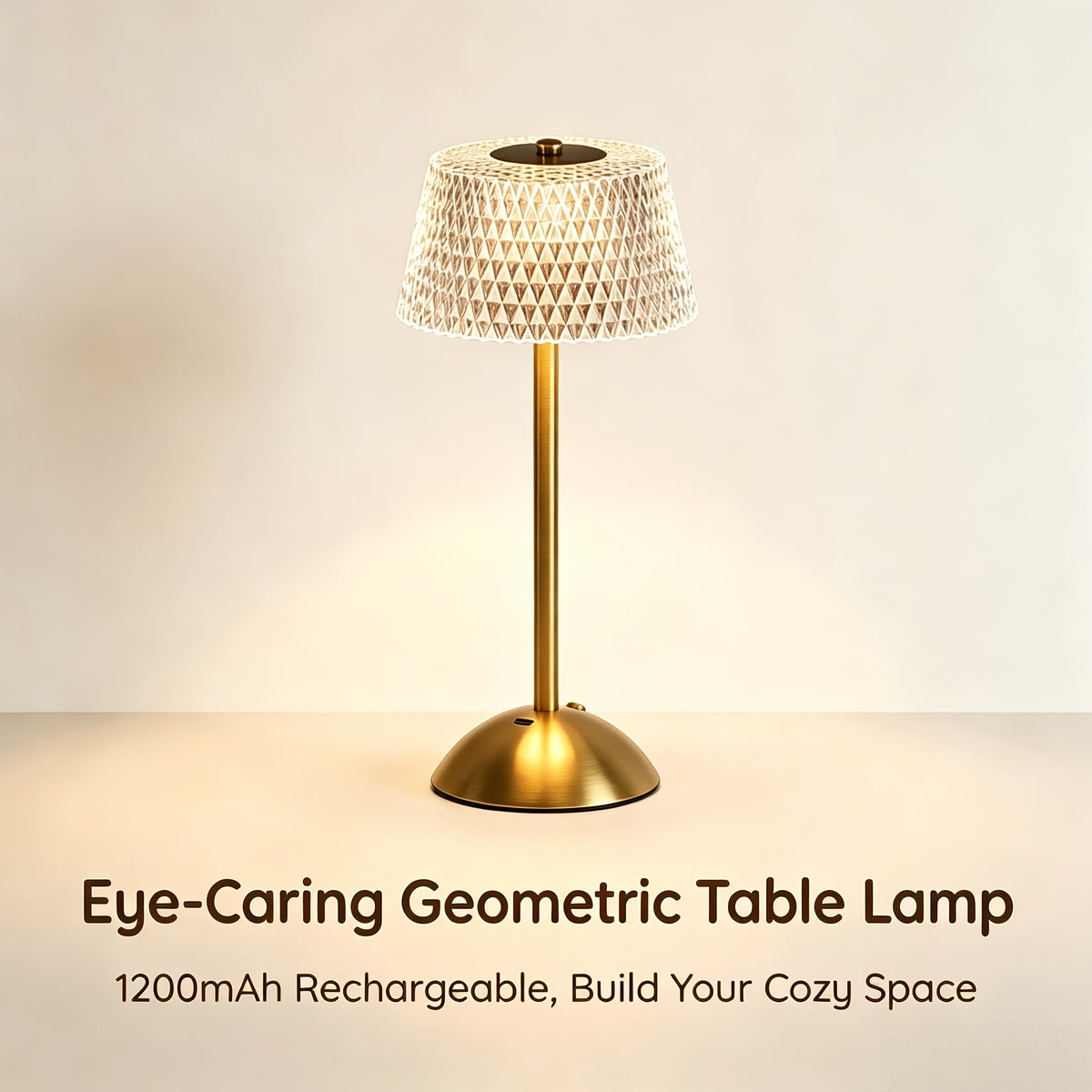 Lampe de chevet rétro dorée, abat-jour acrylique façon cristal taillé