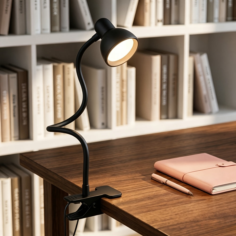 Lampe à pince col de cygne à tête dôme, noire, blanche ou rose