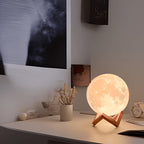 Lampe lune 3D de 10 cm sur support en bois, veilleuse à piles